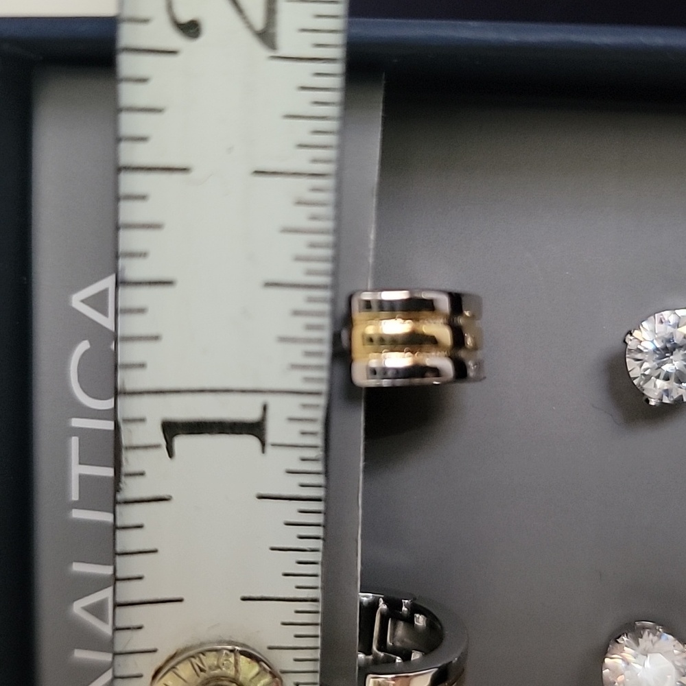 New Nautica 2 Pairs Earrings Silver & Gold & Cubic Zirconia Silver Post Mens - Picture 7 of 8